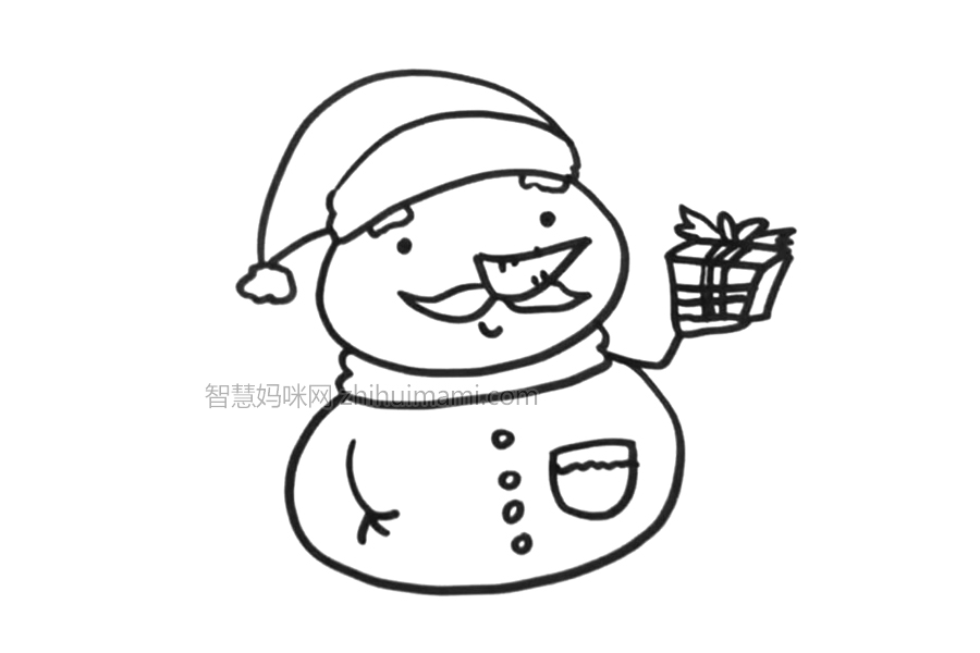 圣诞节雪人爷爷简笔画画法步骤-图5