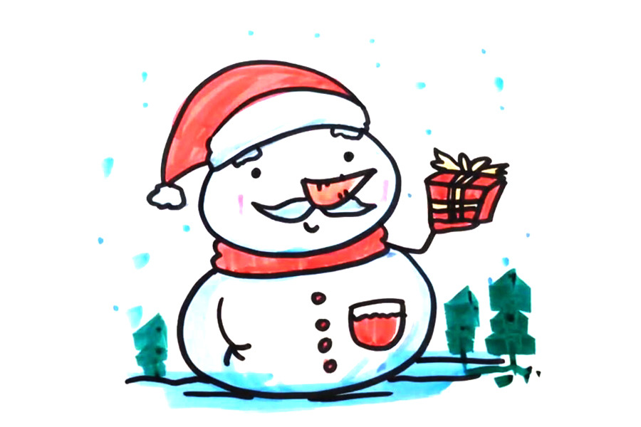 圣诞节雪人爷爷简笔画画法步骤
