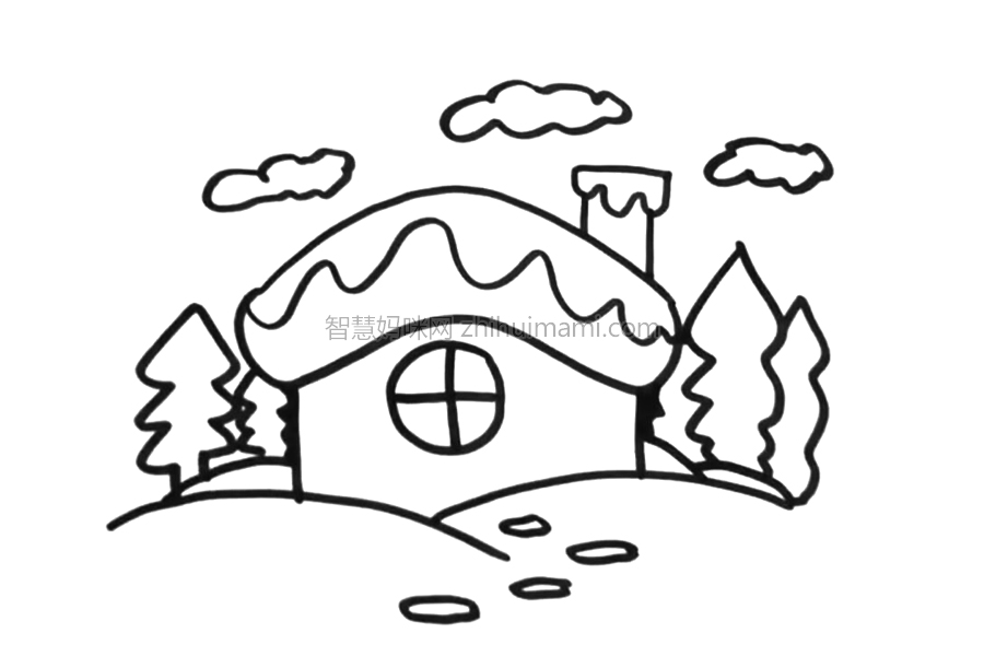 冬天雪房子简笔画画法步骤-图6