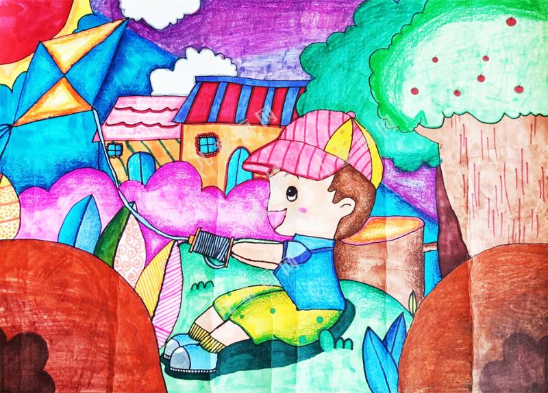 放风筝儿童画好画