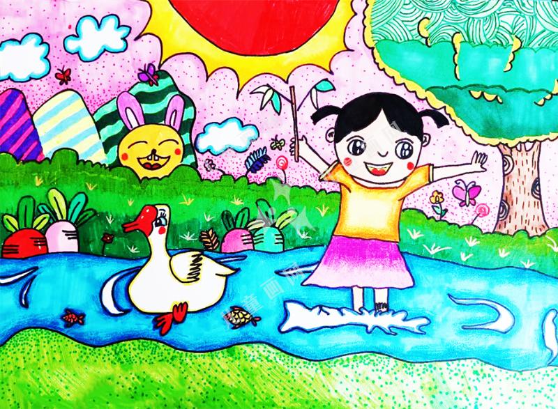 童趣绘画-水中嬉戏