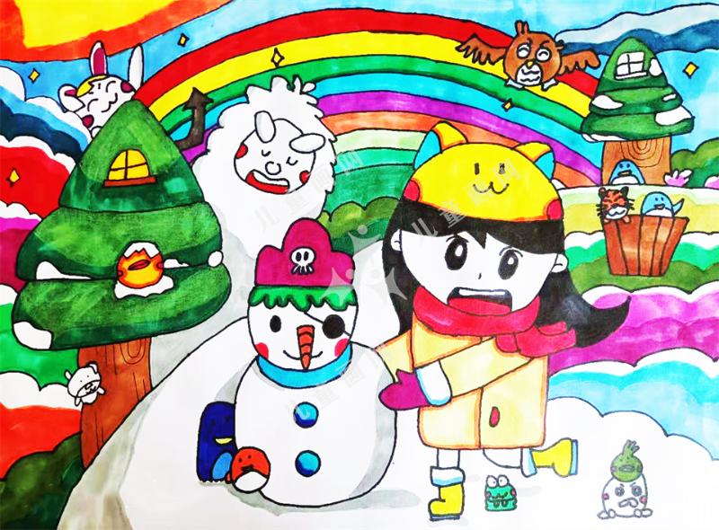 非常漂亮的堆雪人绘画