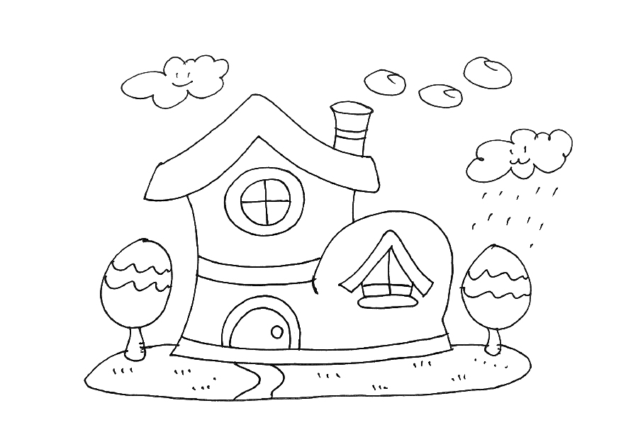 一组卡通建筑漂亮房子的简笔画-图1