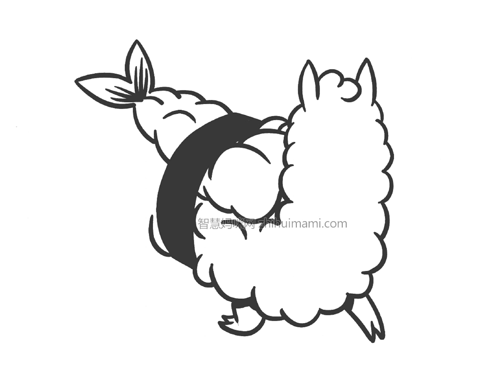 可爱羊驼寿司简笔画画法步骤-图5