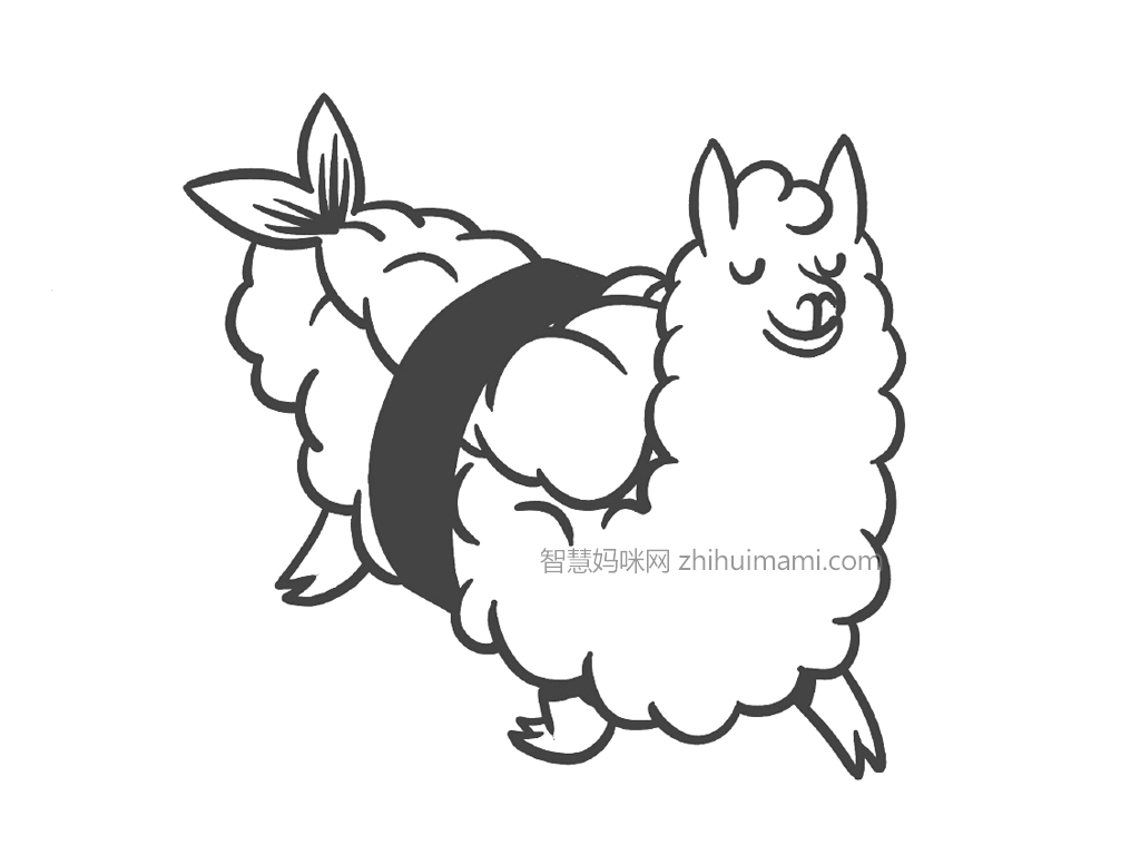 可爱羊驼寿司简笔画画法步骤-图6