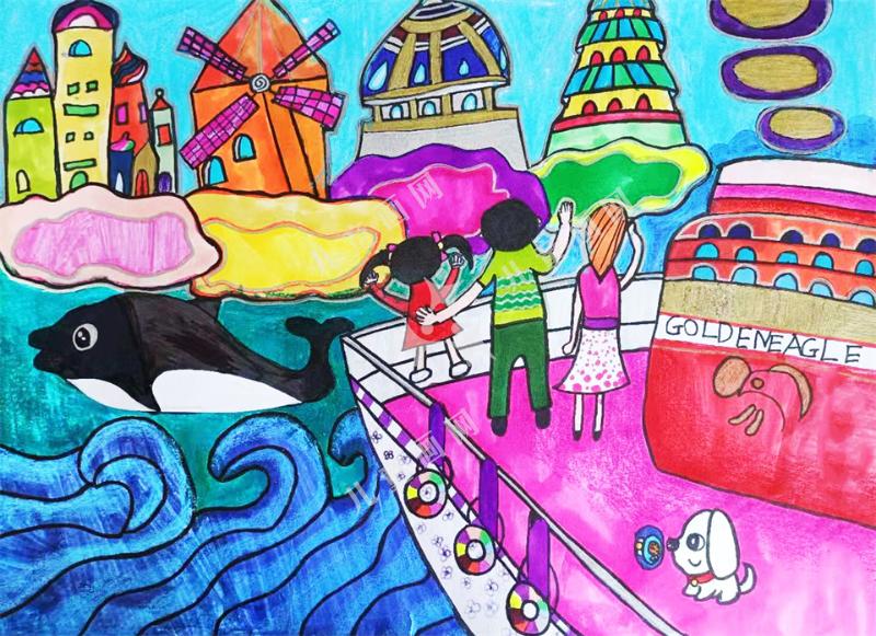 看海儿童画漂亮