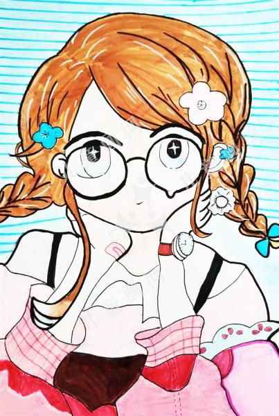 文静且学霸卡通人物手绘