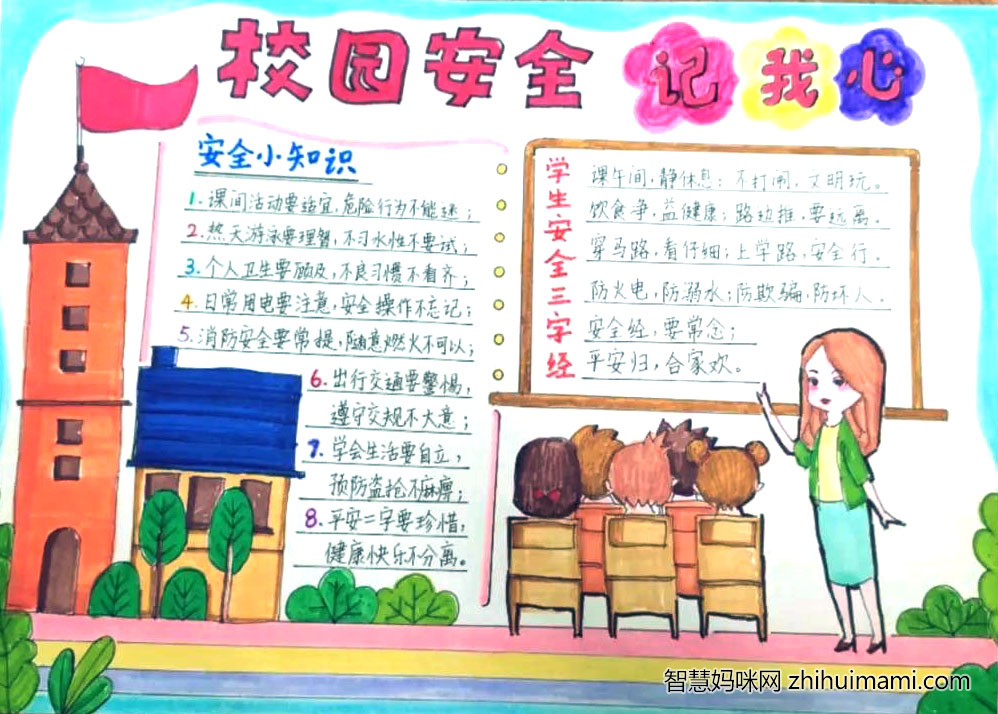 平安校园你我共建主题手抄报绘画-图5