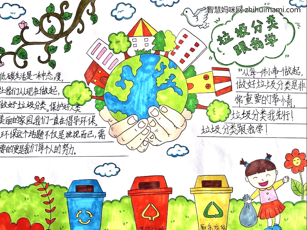 五年级垃圾分类我能行手抄报绘画-图4