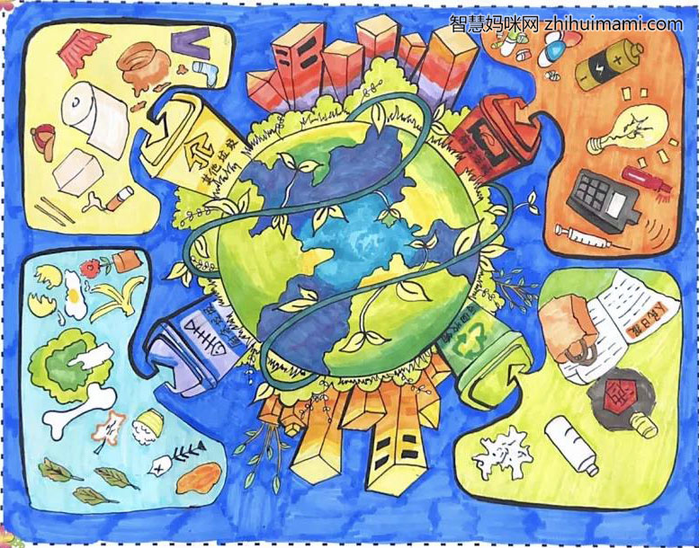 垃圾分类青春助力绘画作品-图3