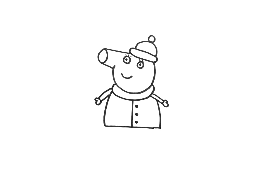 戴圣诞帽的小猪乔治简笔画画法-图2