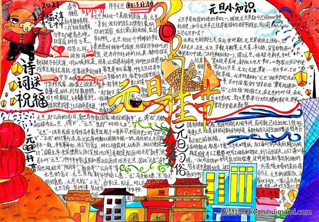 喜迎2022元旦手抄报绘画-图7