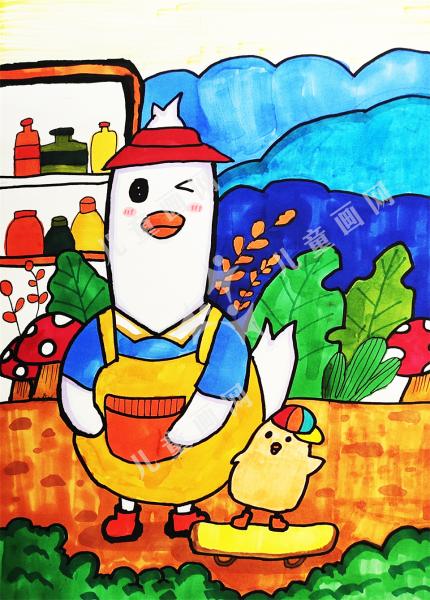 学滑板儿童创意画