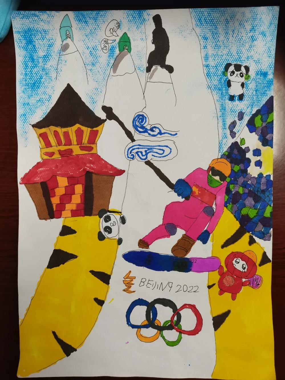 三年级北京冬奥会儿童画作品-图1