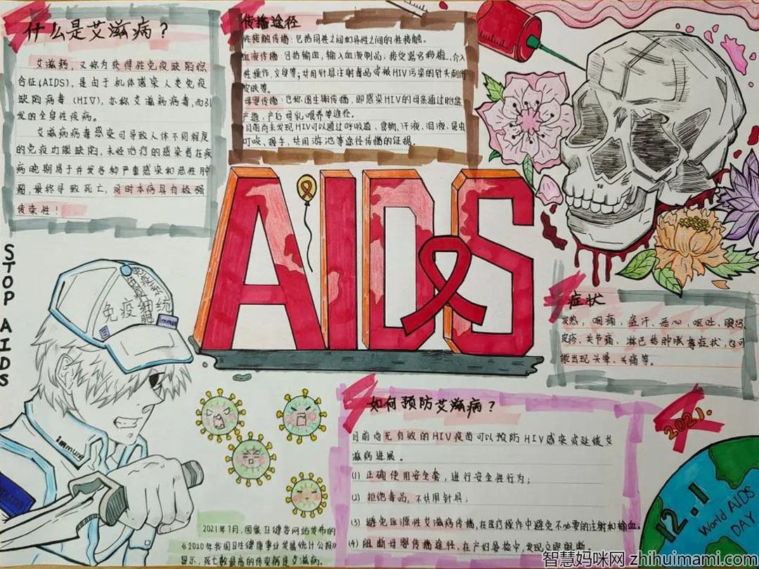 5张让“艾”停止 让爱蔓延的手抄报-图1