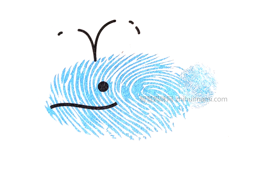 步骤4：画上鲸鱼的眼睛和嘴巴。