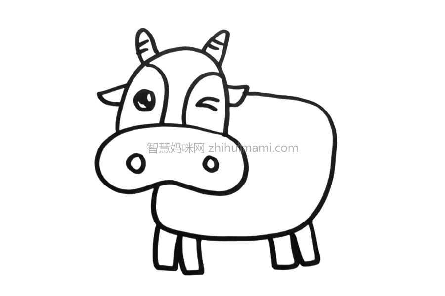 可爱老黄牛简笔画画法步骤-图4