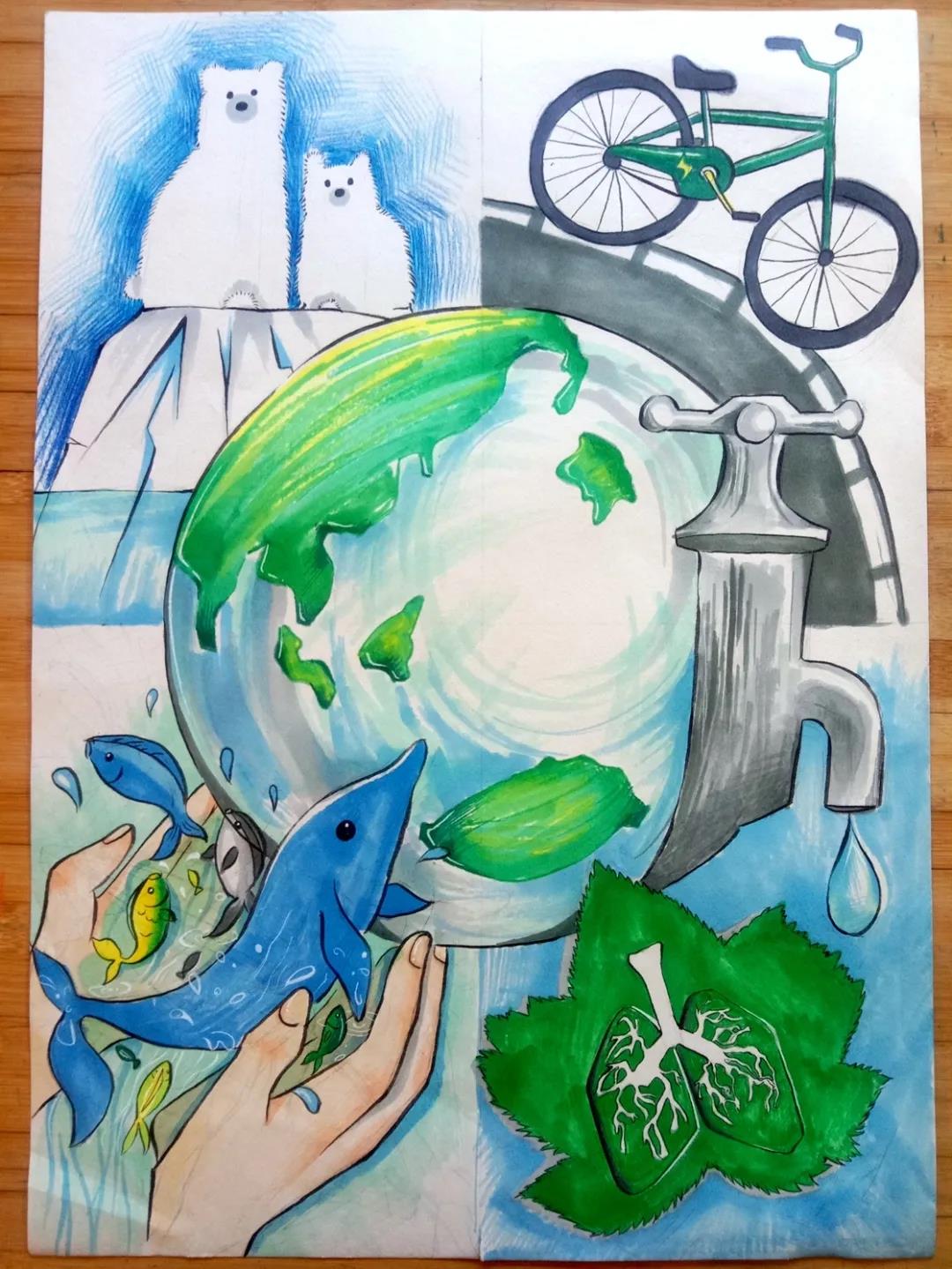保护地球关爱生命绘画作品