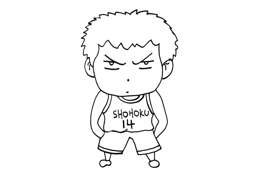 灌篮高手三井寿简笔画画法步骤-图4