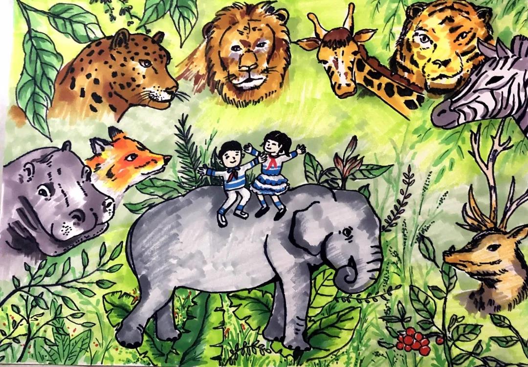 我的多彩朋友们环保儿童画