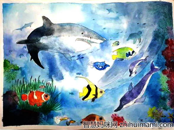 儿童画作品-缤纷的海底世界