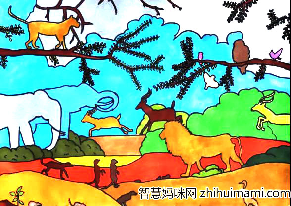 热闹非凡的大自然儿童绘画