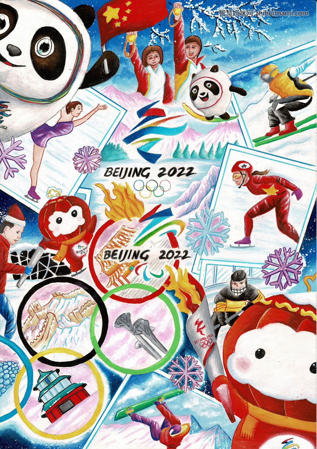 步骤6：世界和平，友谊，团结一致和公平竞争都是奥运和残奥运的精神。再加上雪容融和冰墩墩坐镇会让在冰天雪地里添加了暖和，开心和鼓励。 2022冬奥运动会，北京传承更出色。