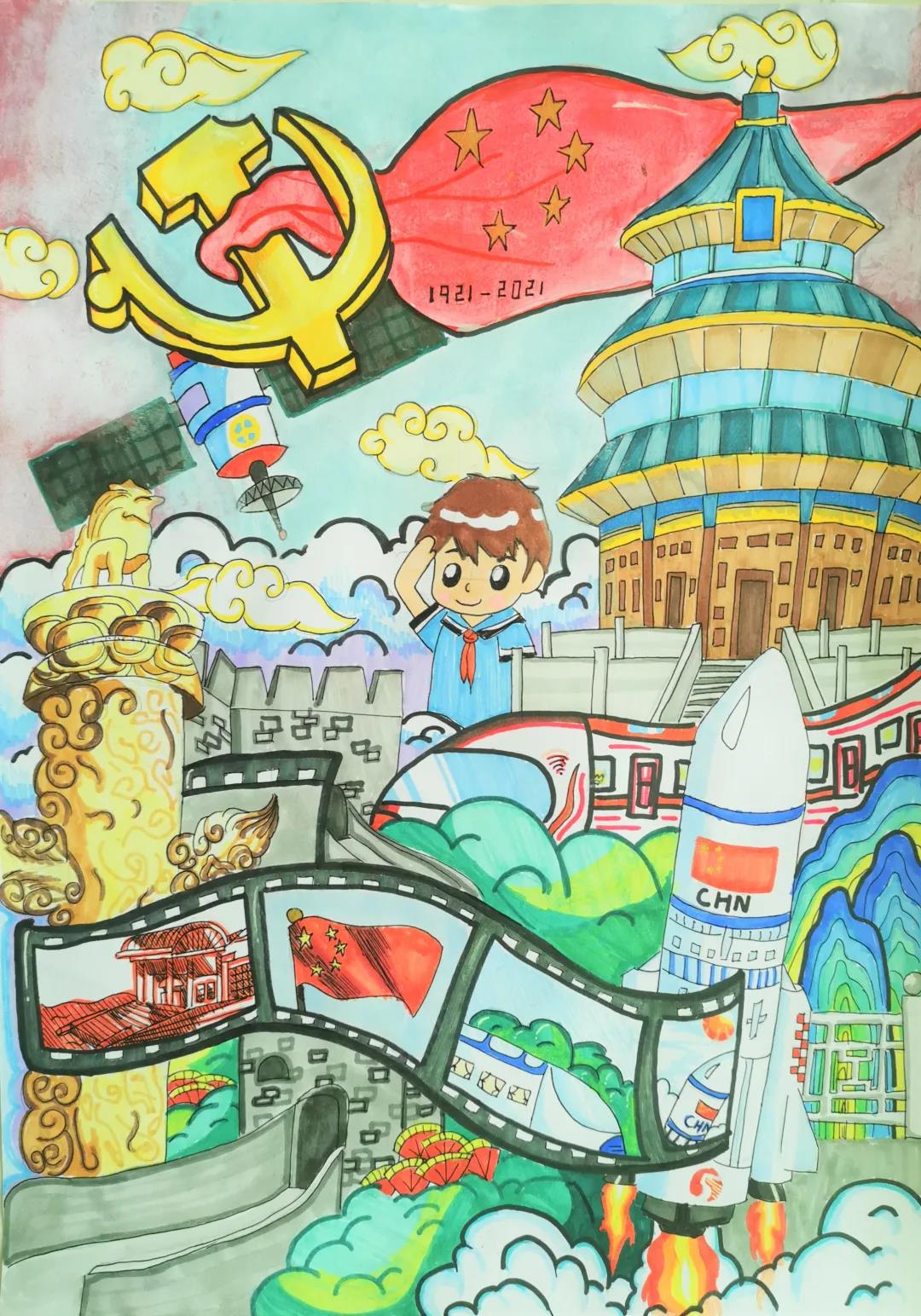 “传红色基因，做强国少年”主题儿童画-图1