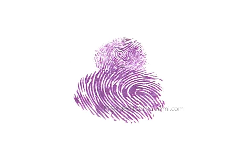 步骤2：伸出食指，蘸取颜料后，按出蜘蛛胖胖的身子。