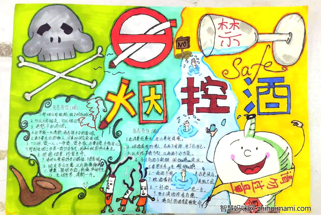 初一禁烟控酒手抄报绘画-图6