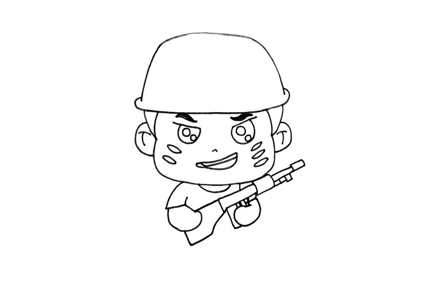 Q版士兵简笔画教程-图2