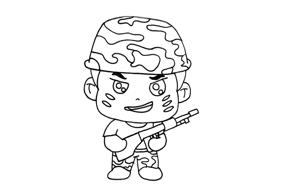 Q版士兵简笔画教程-图3