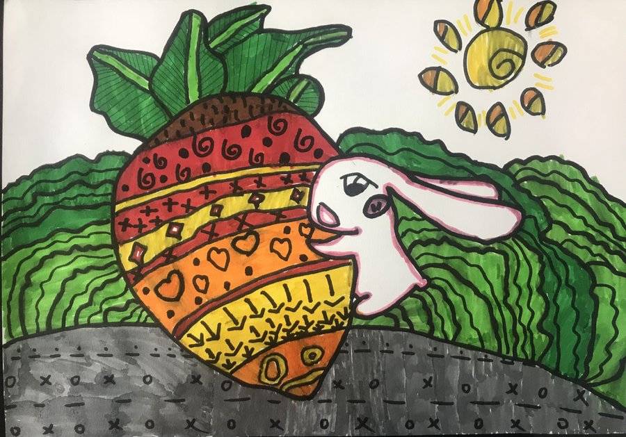 小白兔拔萝卜绘画