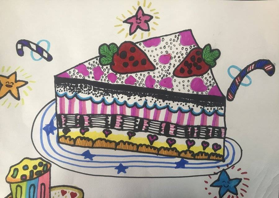 草莓蛋糕绘画图片