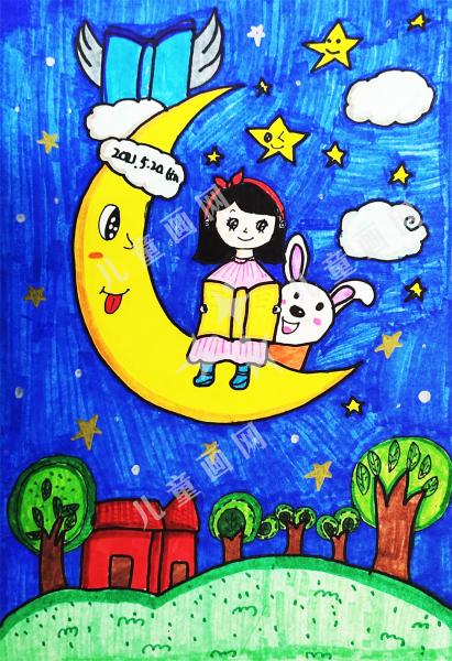 月亮船创意儿童画画