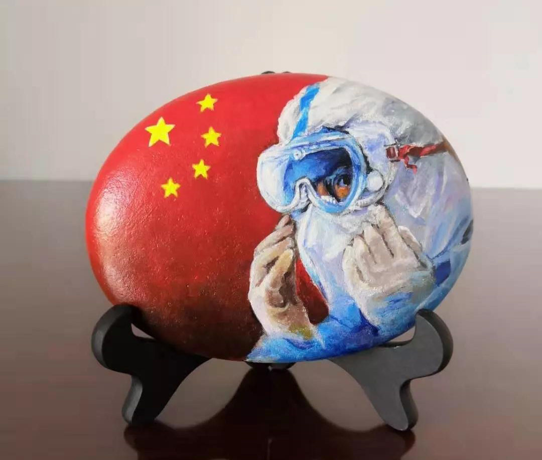 众志成城抗击疫情石头画-图2
