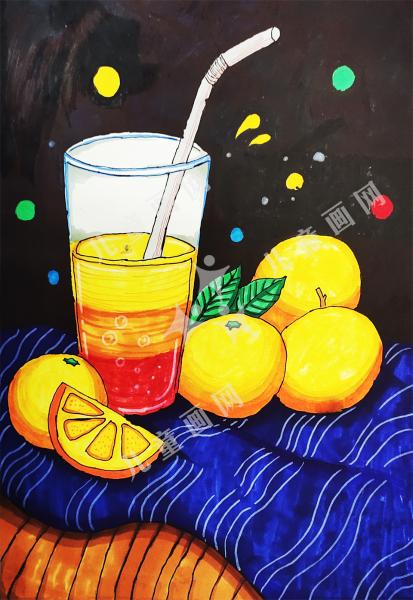 橙子汽水儿童绘画作品欣赏