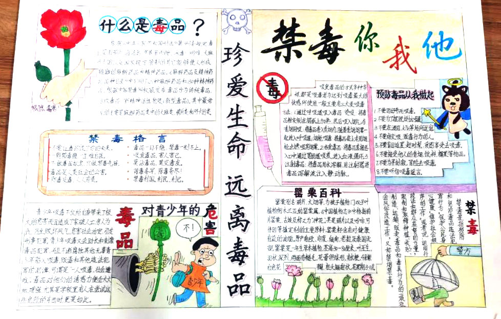 小学生简单禁毒手抄报绘画（5张）-图1