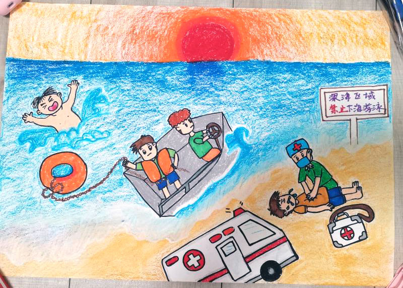 五年级防溺水儿童画作品-图7