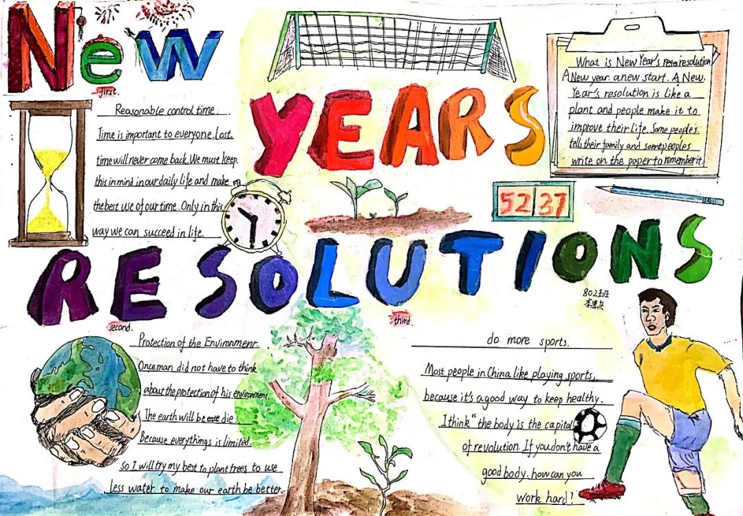 三年级新年快乐英语手抄报绘画-图1