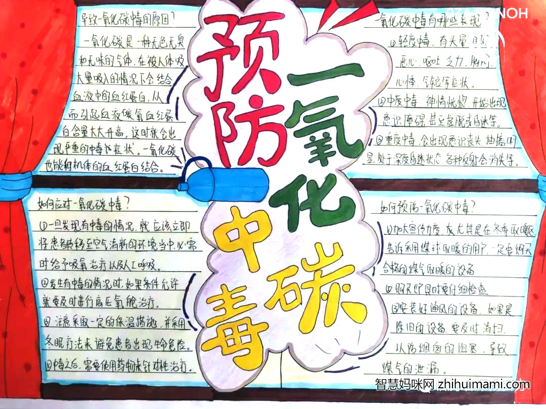 预防一氧化碳中毒手抄报绘画-图1