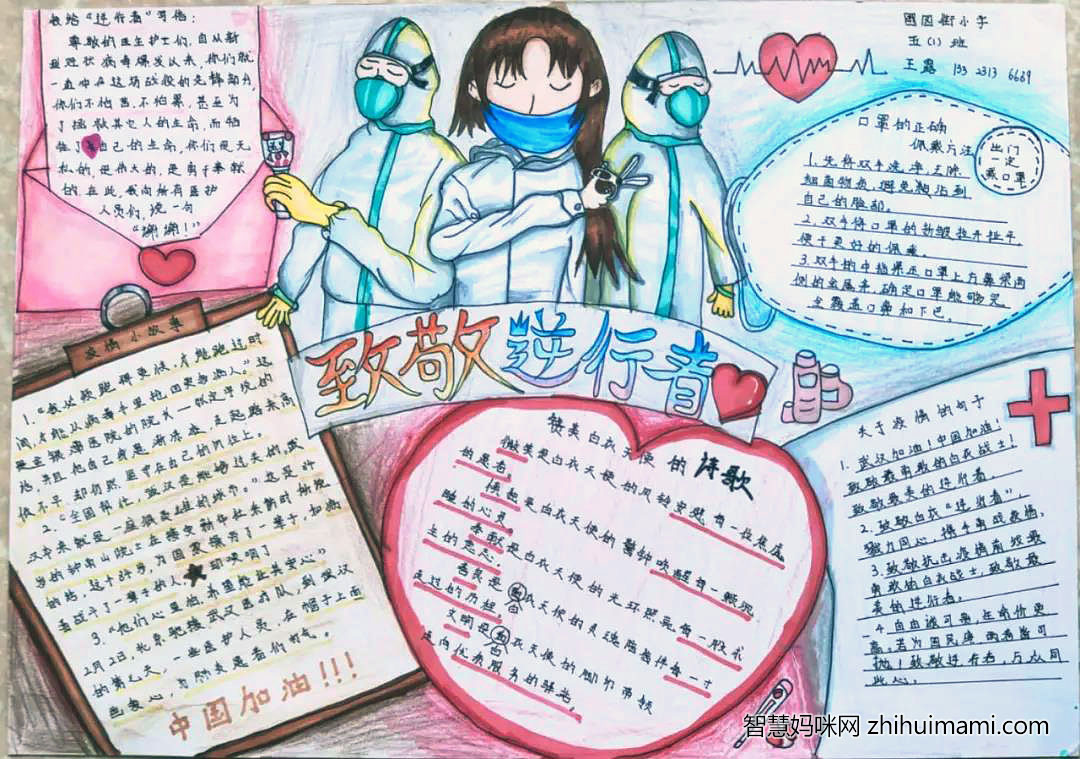 五年级致敬逆行者手抄报绘画-图7