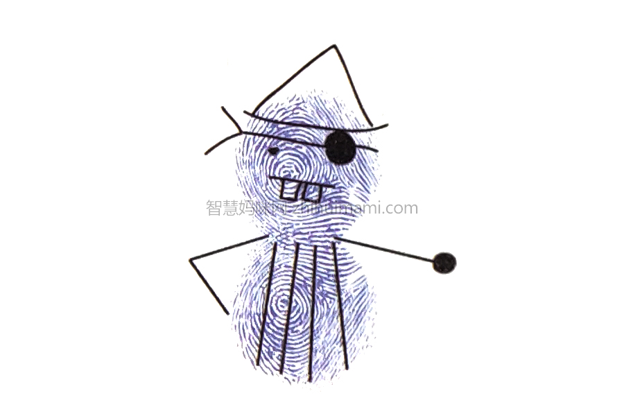 步骤4：画出海盗的手臂和衣服。