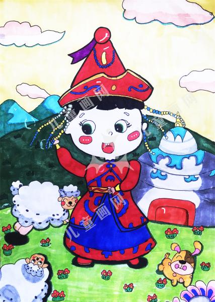 放牧少年人物手绘