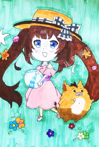 彩色女孩创意手绘画