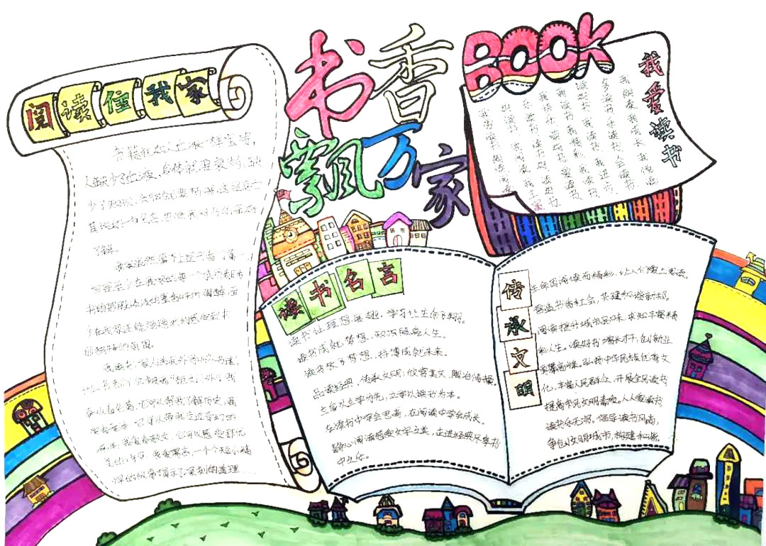 书香飘万家阅读手抄报绘画-图8