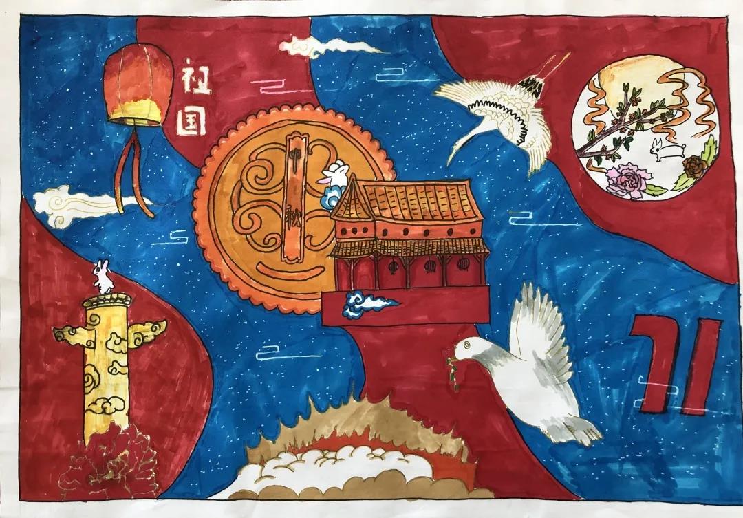 国庆中秋儿童画作品-图2