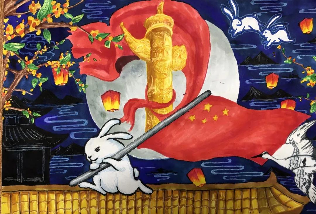 国庆中秋儿童画作品-图3