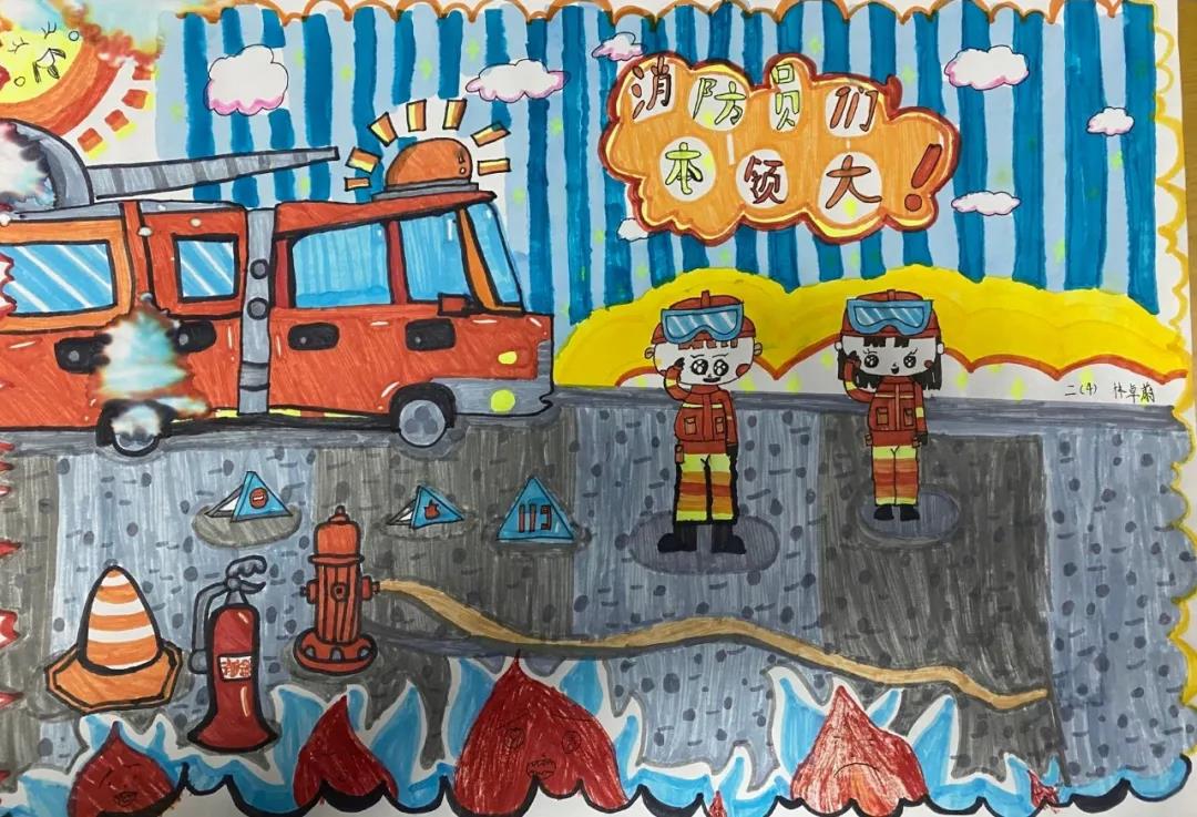 小学生消防安全教育儿童画作品-图3