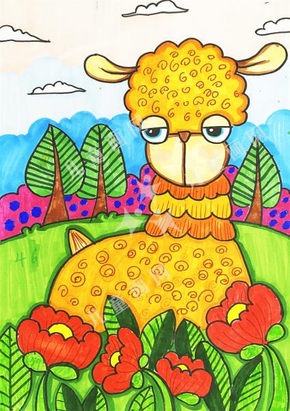 困困的羊驼儿童手绘